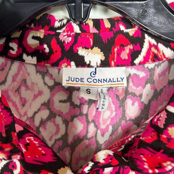 Jude Connally Dress Womens Small Red Geometric Jersey Gold Buttons Midi - Picture 3 of 6